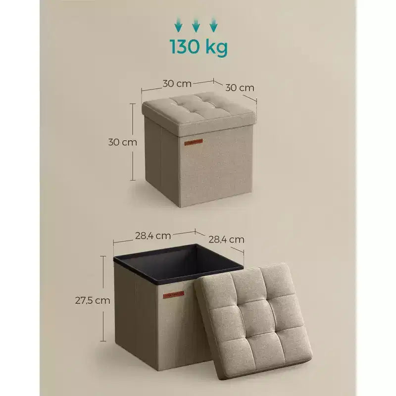 SONGMICS 30 cm Poggiapiedi con Contenitore, Sgabello Pieghevole, Pouf Contenitore, Panca da Ingresso