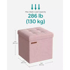 SONGMICS 30 cm Poggiapiedi con Contenitore, Sgabello Pieghevole, Pouf Contenitore, Panca da Ingresso