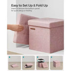 SONGMICS 30 cm Poggiapiedi con Contenitore, Sgabello Pieghevole, Pouf Contenitore, Panca da Ingresso