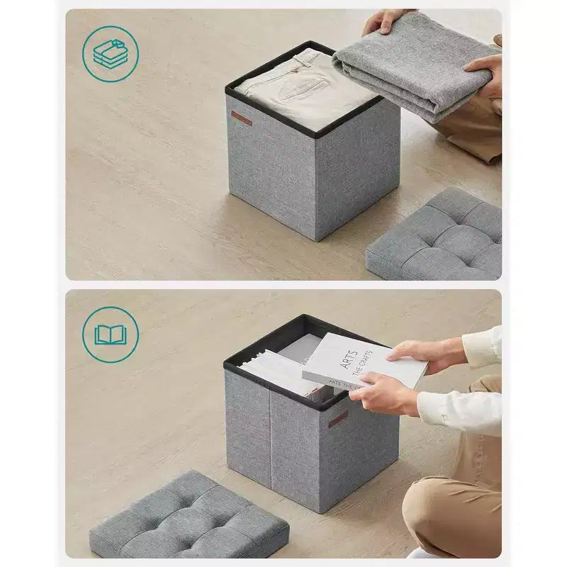 SONGMICS 30 cm Poggiapiedi con Contenitore, Sgabello Pieghevole, Pouf Contenitore, Panca da Ingresso
