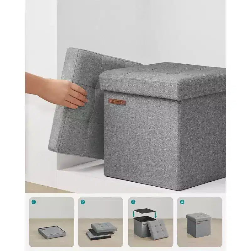 SONGMICS 30 cm Poggiapiedi con Contenitore, Sgabello Pieghevole, Pouf Contenitore, Panca da Ingresso