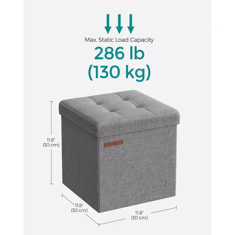 SONGMICS 30 cm Poggiapiedi con Contenitore, Sgabello Pieghevole, Pouf Contenitore, Panca da Ingresso