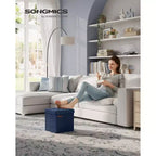 SONGMICS 30 cm Poggiapiedi con Contenitore, Sgabello Pieghevole, Pouf Contenitore, Panca da Ingresso