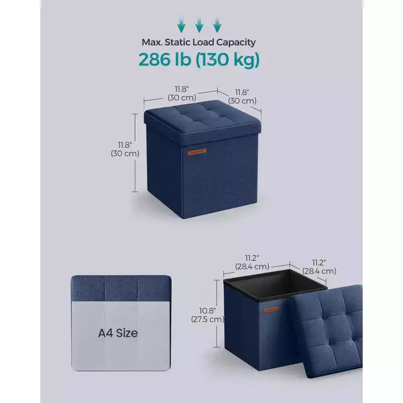 SONGMICS 30 cm Poggiapiedi con Contenitore, Sgabello Pieghevole, Pouf Contenitore, Panca da Ingresso
