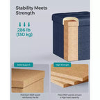 SONGMICS 30 cm Poggiapiedi con Contenitore, Sgabello Pieghevole, Pouf Contenitore, Panca da Ingresso