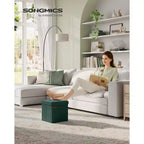 SONGMICS 30 cm Poggiapiedi con Contenitore, Sgabello Pieghevole, Pouf Contenitore, Panca da Ingresso