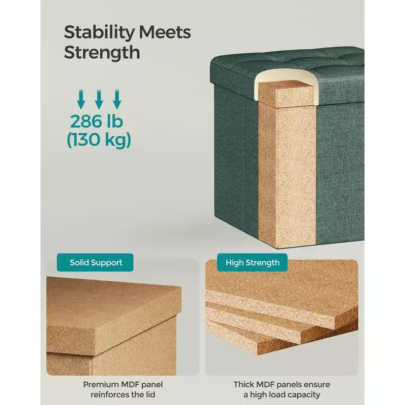 SONGMICS 30 cm Poggiapiedi con Contenitore, Sgabello Pieghevole, Pouf Contenitore, Panca da Ingresso