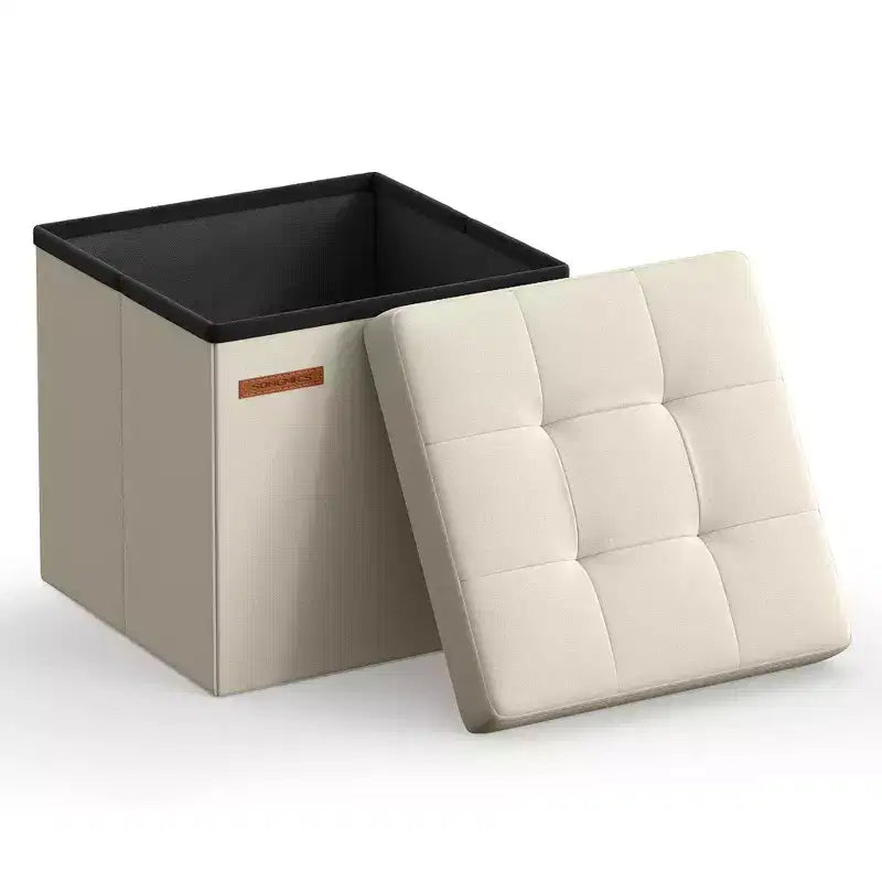 SONGMICS 30 cm Poggiapiedi con Contenitore, Sgabello Pieghevole, Pouf Contenitore, Panca da Ingresso