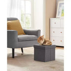 SONGMICS 30 cm Poggiapiedi con Contenitore, Sgabello Pieghevole, Pouf Contenitore, Panca da Ingresso