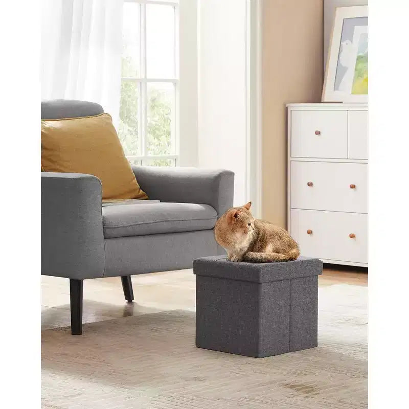 SONGMICS 30 cm Poggiapiedi con Contenitore, Sgabello Pieghevole, Pouf Contenitore, Panca da Ingresso