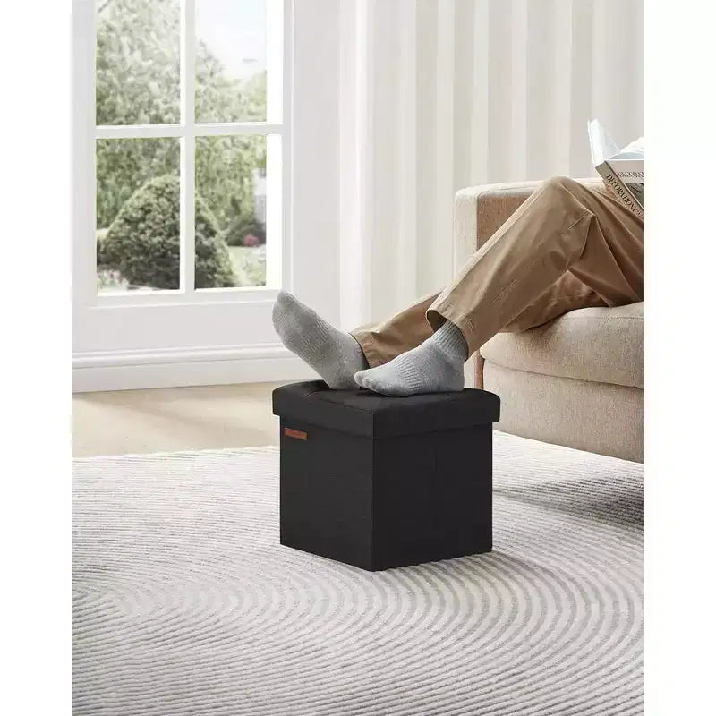 SONGMICS 30 cm Poggiapiedi con Contenitore, Sgabello Pieghevole, Pouf Contenitore, Panca da Ingresso