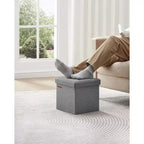 SONGMICS 30 cm Poggiapiedi con Contenitore, Sgabello Pieghevole, Pouf Contenitore, Panca da Ingresso