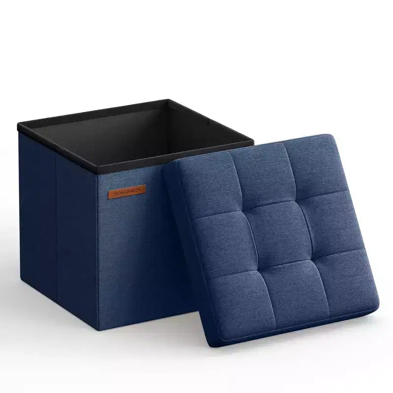 SONGMICS 30 cm Poggiapiedi con Contenitore, Sgabello Pieghevole, Pouf Contenitore, Panca da Ingresso