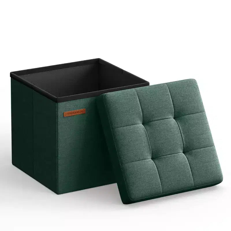SONGMICS 30 cm Poggiapiedi con Contenitore, Sgabello Pieghevole, Pouf Contenitore, Panca da Ingresso