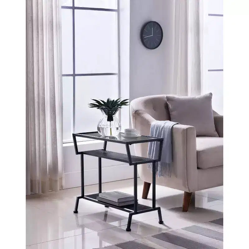 Kings Brand Furniture | Side End Table with Storage Shelves, Black