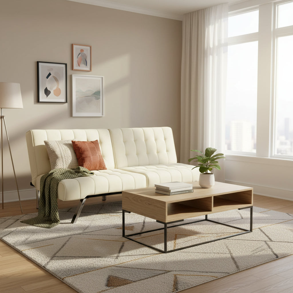 Splitback Multi-Position Futon Sofa Sleeper in Vanilla - 71 x 36.5 x 31.1 inches