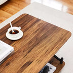 Tavolino da caffè in legno VECELO con contenitore e ripiani aperti, tavolo rettangolare moderno con struttura a X