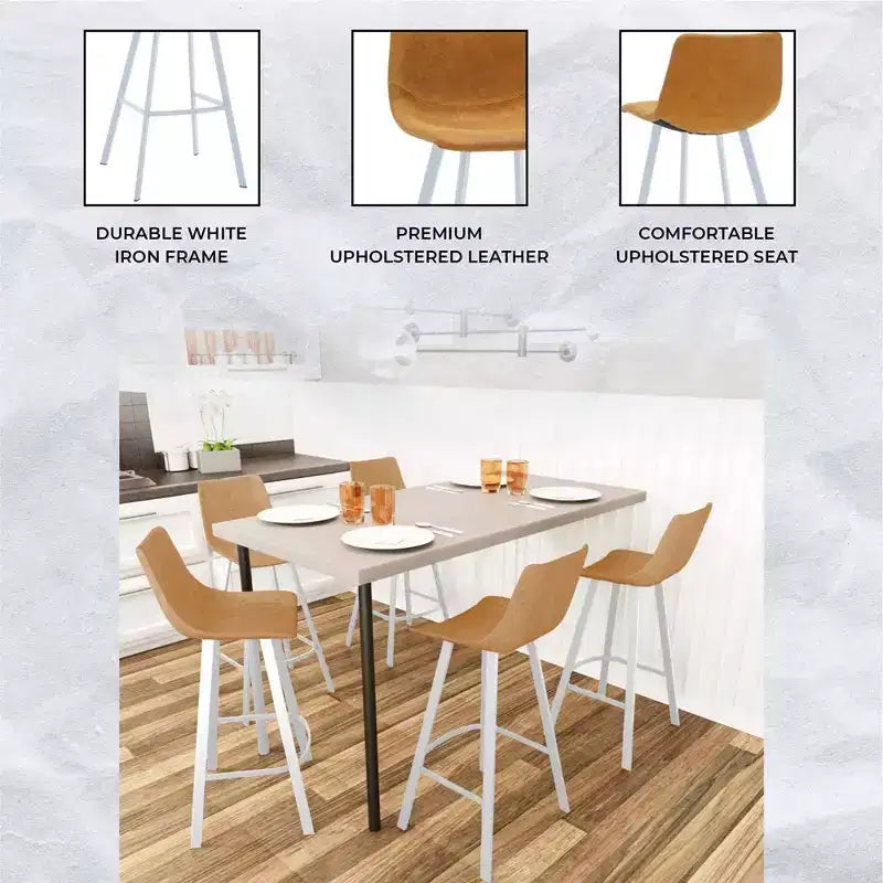 LeisureMod Elland Sgabello da Bar Imbottito in Pelle da 41" con Gambe in Ferro - Sgabello da Bancone Moderno con Base e Poggiapiedi Bianchi per Cucina, Bar e Pub