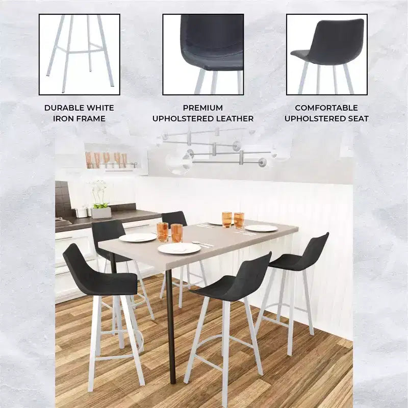 LeisureMod Elland Sgabello da Bar Imbottito in Pelle da 41" con Gambe in Ferro - Sgabello da Bancone Moderno con Base e Poggiapiedi Bianchi per Cucina, Bar e Pub