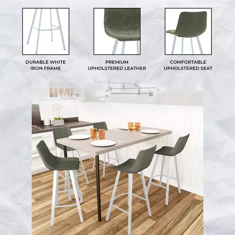 LeisureMod Elland Sgabello da Bar Imbottito in Pelle da 41" con Gambe in Ferro - Sgabello da Bancone Moderno con Base e Poggiapiedi Bianchi per Cucina, Bar e Pub