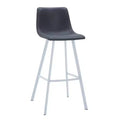 LeisureMod Elland 41 Upholstered Leather Bar Stool with Iron Legs - Modern White Base and Footrest Counter Height Stool for Kitchen, Bar, and Pub