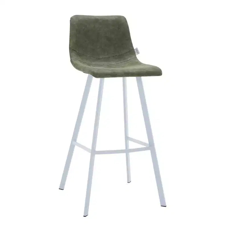 LeisureMod Elland Sgabello da Bar Imbottito in Pelle da 41" con Gambe in Ferro - Sgabello da Bancone Moderno con Base e Poggiapiedi Bianchi per Cucina, Bar e Pub