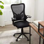Sedia da ufficio VECELO con schienale a rete di media altezza, regolabile in altezza e con supporto lombare, sedia da computer ergonomica per casa/studio/lavoro, nera
