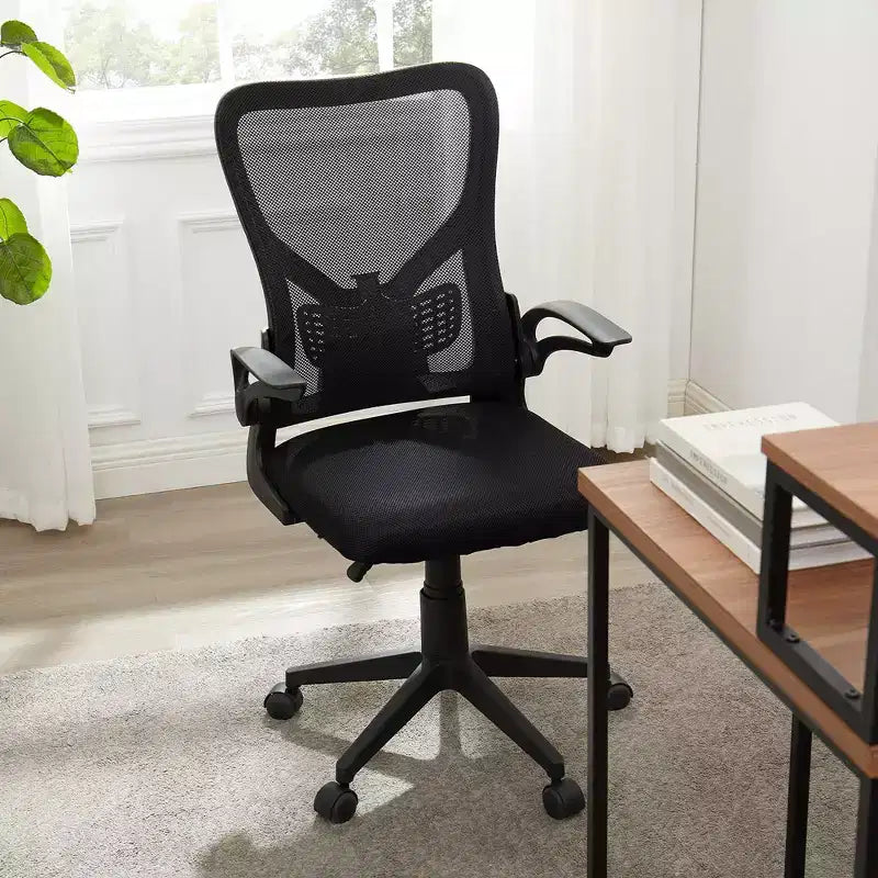 Sedia da ufficio VECELO con schienale a rete di media altezza, regolabile in altezza e con supporto lombare, sedia da computer ergonomica per casa/studio/lavoro, nera