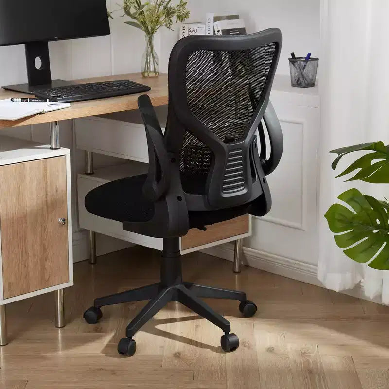 Sedia da ufficio VECELO con schienale a rete di media altezza, regolabile in altezza e con supporto lombare, sedia da computer ergonomica per casa/studio/lavoro, nera