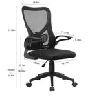 Sedia da ufficio VECELO con schienale a rete di media altezza, regolabile in altezza e con supporto lombare, sedia da computer ergonomica per casa/studio/lavoro, nera