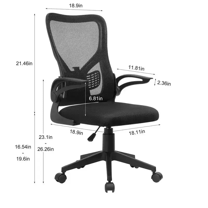 Sedia da ufficio VECELO con schienale a rete di media altezza, regolabile in altezza e con supporto lombare, sedia da computer ergonomica per casa/studio/lavoro, nera
