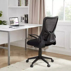 Sedia da ufficio VECELO con schienale a rete di media altezza, regolabile in altezza e con supporto lombare, sedia da computer ergonomica per casa/studio/lavoro, nera