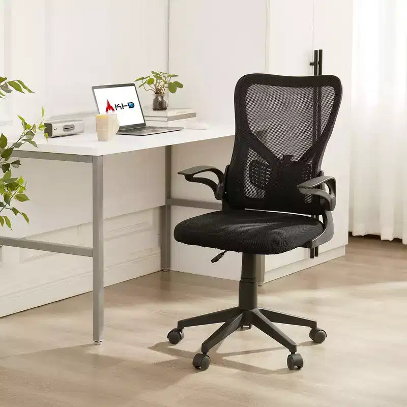 Sedia da ufficio VECELO con schienale a rete di media altezza, regolabile in altezza e con supporto lombare, sedia da computer ergonomica per casa/studio/lavoro, nera