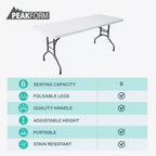 Tavolo Pieghevole Multiuso Peakform, Leggero e Resistente, con Base Stabile per Eventi Interni ed Esterni, 180 cm, Bianco