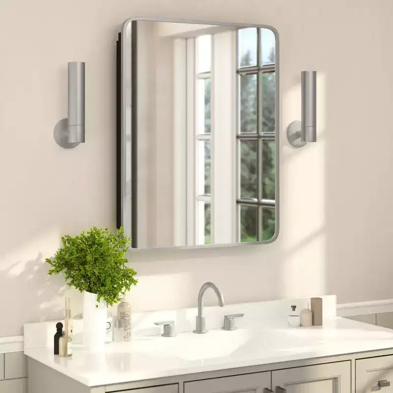 Flash Furniture Jolie Pensile da bagno a incasso con specchio smussato arrotondato e cornice in metallo reversibile