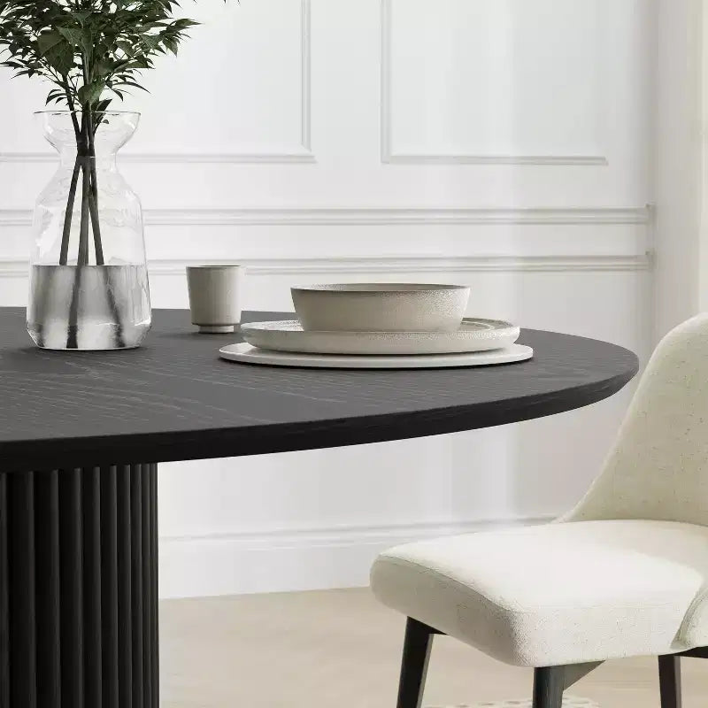 Dovelina Tavolo da Pranzo Rotondo Mid-Century, Tavolo da Cucina in Legno, Tavolo da Pranzo per 4 Persone - Nero