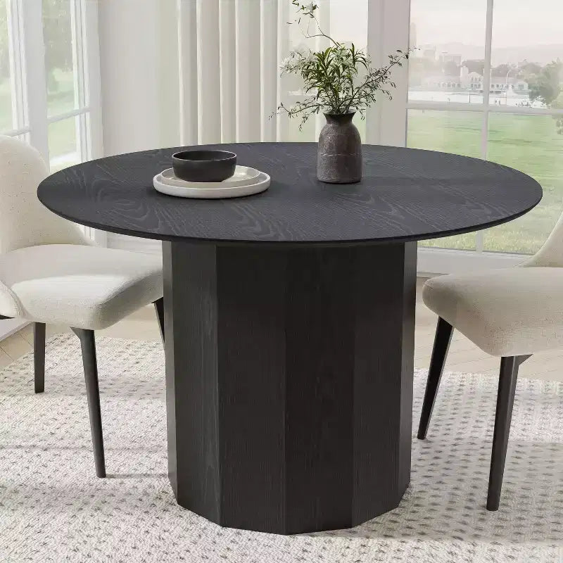 Dovelina Tavolo da Pranzo Rotondo Mid-Century, Tavolo da Cucina in Legno, Tavolo da Pranzo per 4 Persone - Nero