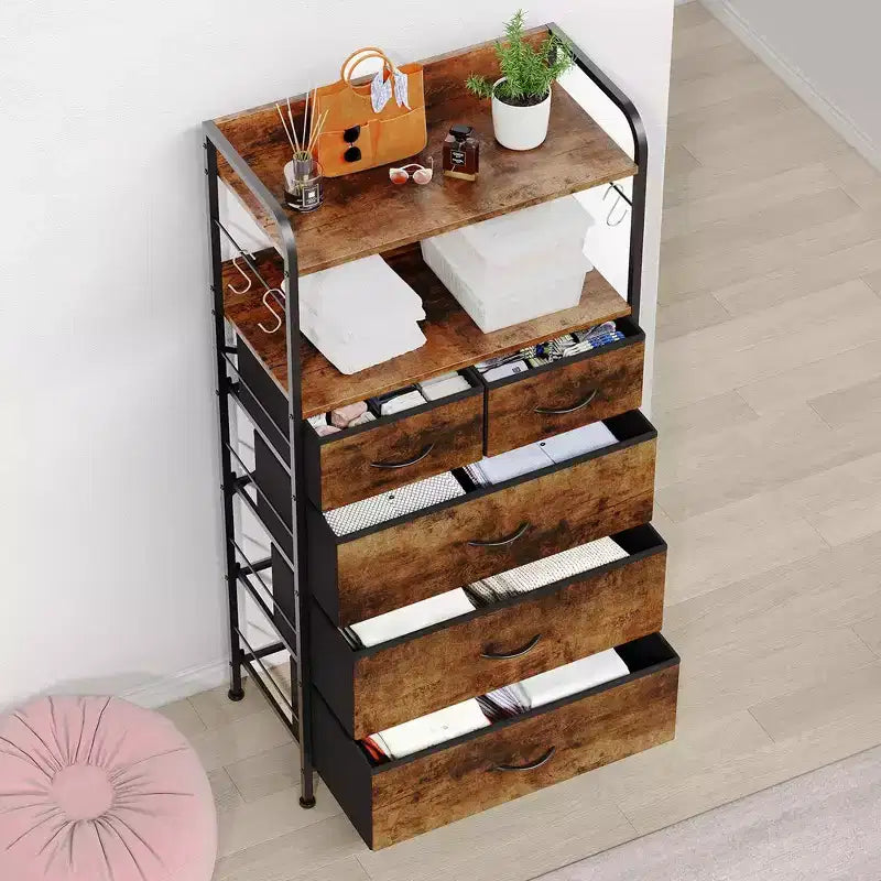 Cassettiera per camera da letto con 5 cassetti, cassettiere piccole e comò, unità organizer verticale in tessuto a torre con cassetti