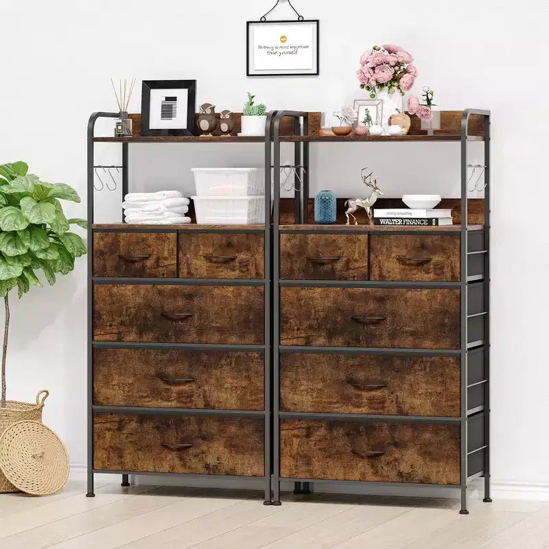 Cassettiera per camera da letto con 5 cassetti, cassettiere piccole e comò, unità organizer verticale in tessuto a torre con cassetti