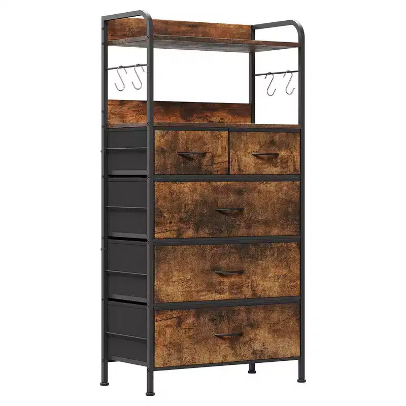 Cassettiera per camera da letto con 5 cassetti, cassettiere piccole e comò, unità organizer verticale in tessuto a torre con cassetti