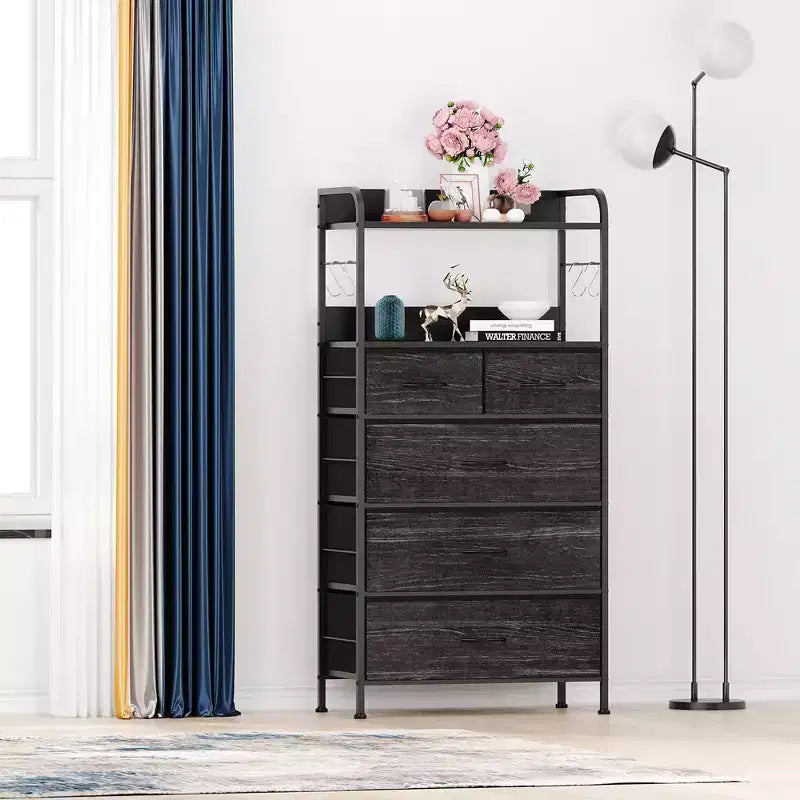 Cassettiera per camera da letto con 5 cassetti, cassettiere piccole e comò, unità organizer verticale in tessuto a torre con cassetti