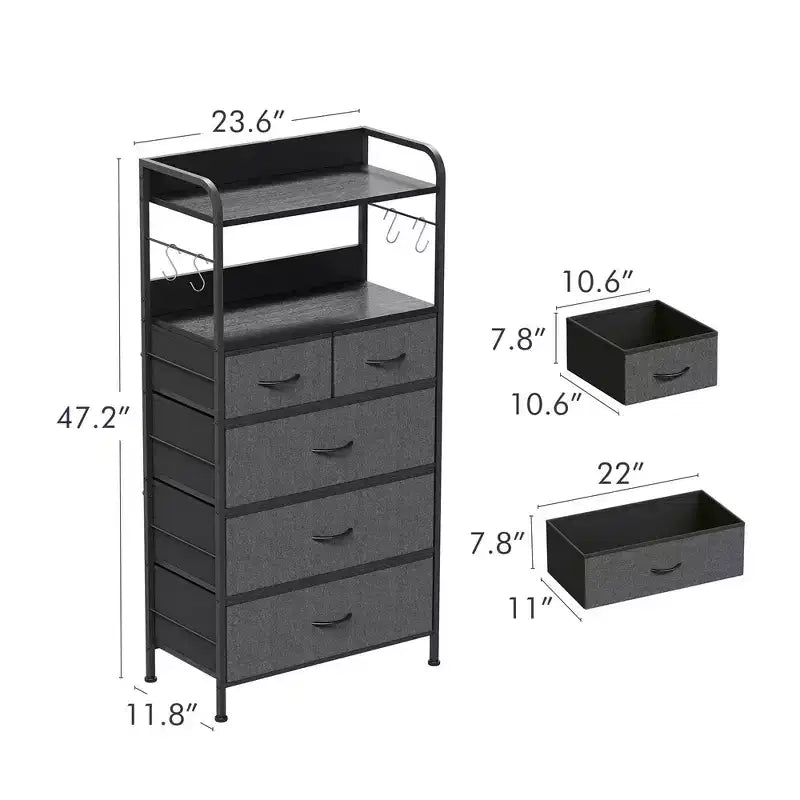 Cassettiera per camera da letto con 5 cassetti, cassettiere piccole e comò, unità organizer verticale in tessuto a torre con cassetti