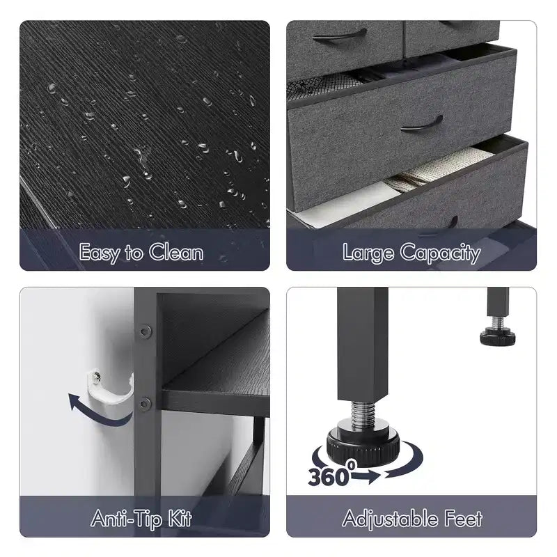 Cassettiera per camera da letto con 5 cassetti, cassettiere piccole e comò, unità organizer verticale in tessuto a torre con cassetti