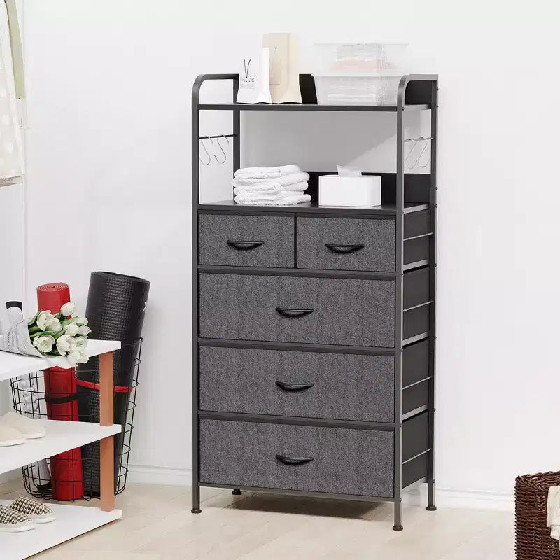 Cassettiera per camera da letto con 5 cassetti, cassettiere piccole e comò, unità organizer verticale in tessuto a torre con cassetti