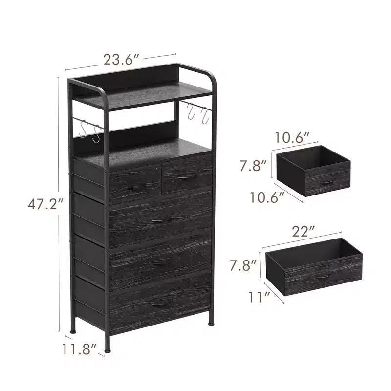 Cassettiera per camera da letto con 5 cassetti, cassettiere piccole e comò, unità organizer verticale in tessuto a torre con cassetti