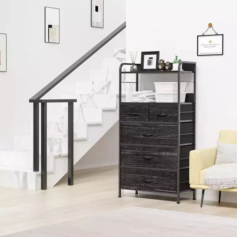 Cassettiera per camera da letto con 5 cassetti, cassettiere piccole e comò, unità organizer verticale in tessuto a torre con cassetti