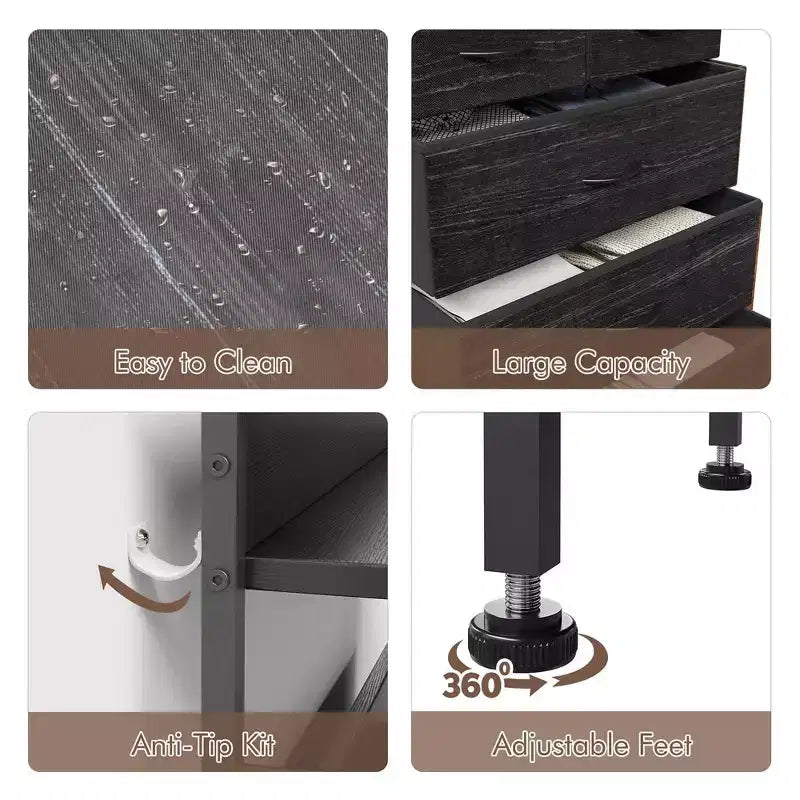 Cassettiera per camera da letto con 5 cassetti, cassettiere piccole e comò, unità organizer verticale in tessuto a torre con cassetti