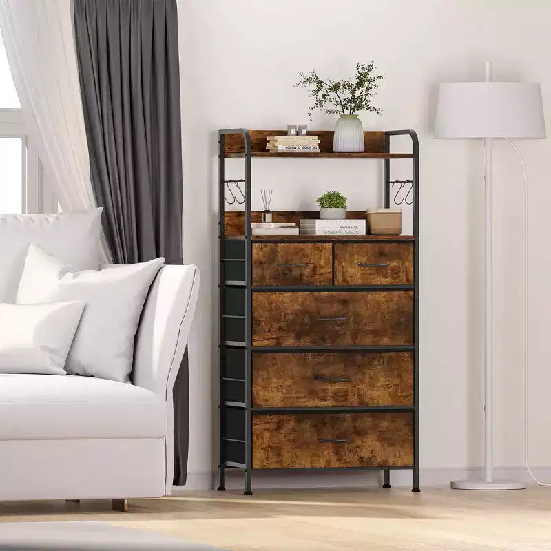 Cassettiera per camera da letto con 5 cassetti, cassettiere piccole e comò, unità organizer verticale in tessuto a torre con cassetti