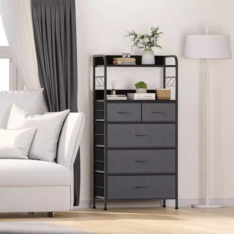 Cassettiera per camera da letto con 5 cassetti, cassettiere piccole e comò, unità organizer verticale in tessuto a torre con cassetti