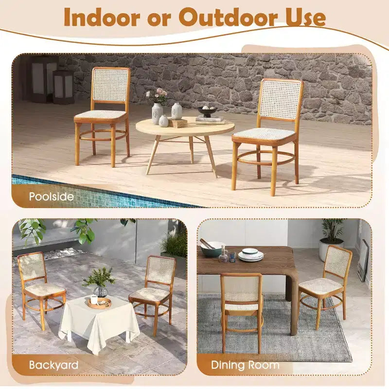 Costway Set di 2/4 sedie da pranzo Boho con struttura in legno di teak e poggiapiedi per uso interno